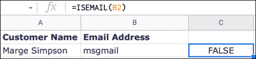 EmailFunctionResponse-GoogleSheetsValidEmail كيفية تقييد البيانات إلى عناوين البريد الإلكتروني في Google Sheets