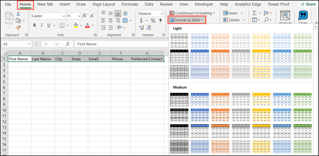FormatAsTable ExcelDataEntryForm - كيفية إنشاء نموذج إدخال بيانات في Microsoft Excel