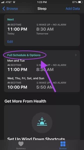 Full-Schedule-and-Options-Sleep-Schedule_935adec67b324b146ff212ec4c69054f كيفية استخدام ميزة Good Morning على iPhone