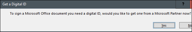 Get-a-Digital-ID-message. كيفية إضافة (أو إزالة) توقيع رقمي في ملفات Microsoft Office