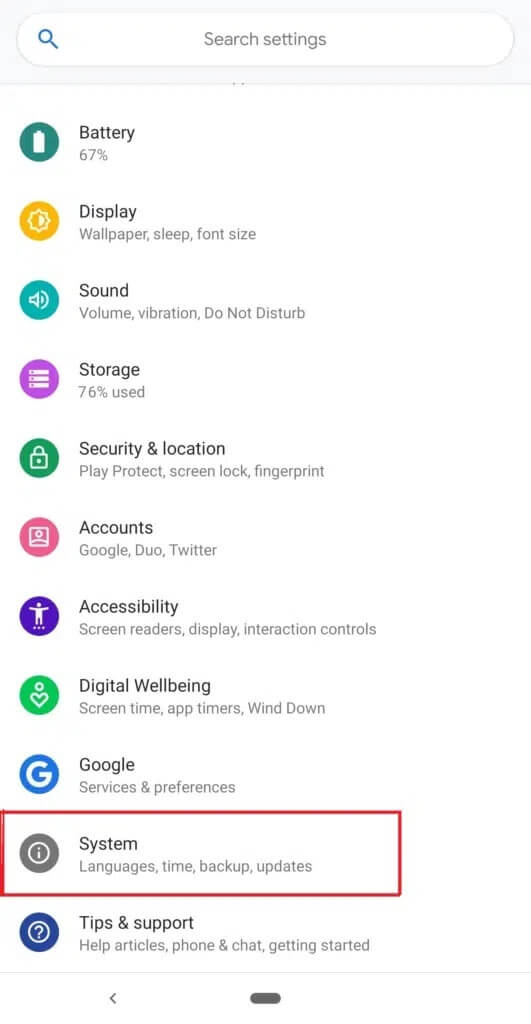 Google-Pixel-Settings-System-531x1024-1 كيفية إعادة ضبط المصنع لجهاز Google Pixel 2