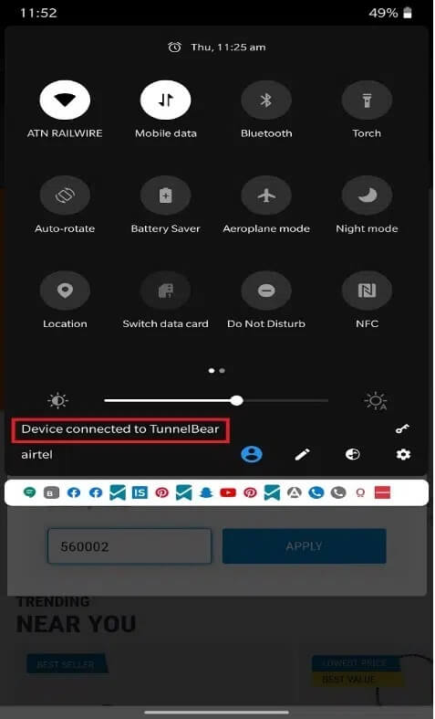 It-will-show-Your-device-is-connected-with-Tunnel-Bear كيفية الوصول إلى المواقع المحظورة على Android