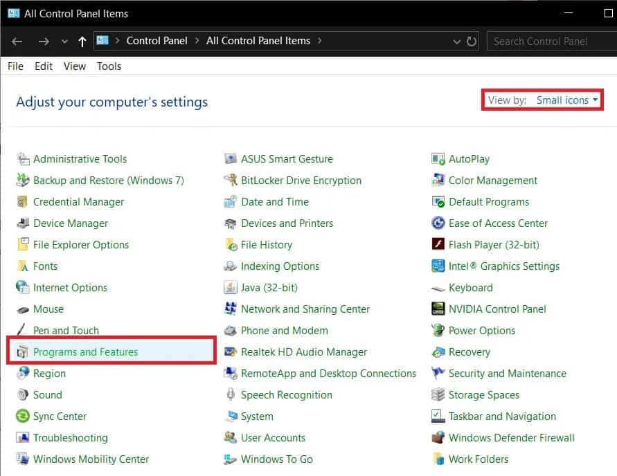 Look-for-Programs-and-Features-in-the-list-of-All-Control-Panel-items-and-click-on-it كيفية تمكين Telnet في Windows 7/10