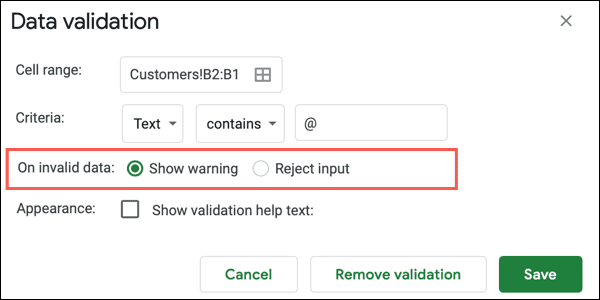 OnInvalidData-GoogleSheetsValidEmail كيفية تقييد البيانات إلى عناوين البريد الإلكتروني في Google Sheets