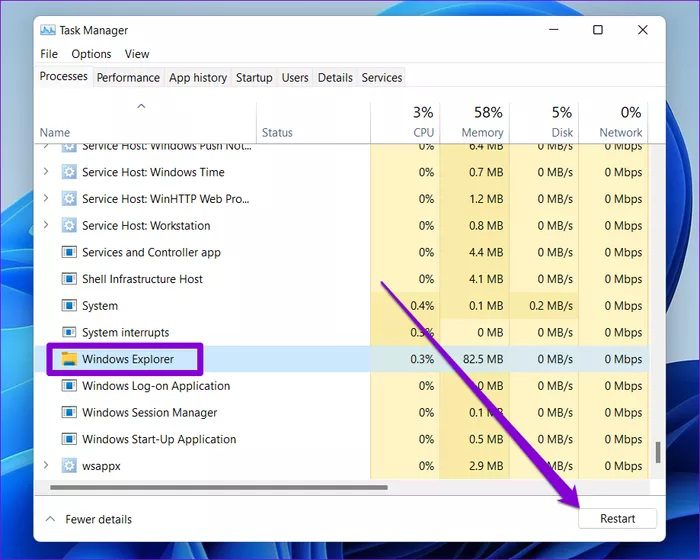 Restrat-Windows-Explorer_935adec67b324b146ff212ec4c69054f أفضل 7 طرق لإصلاح عدم عمل مستكشف الملفات على Windows 11