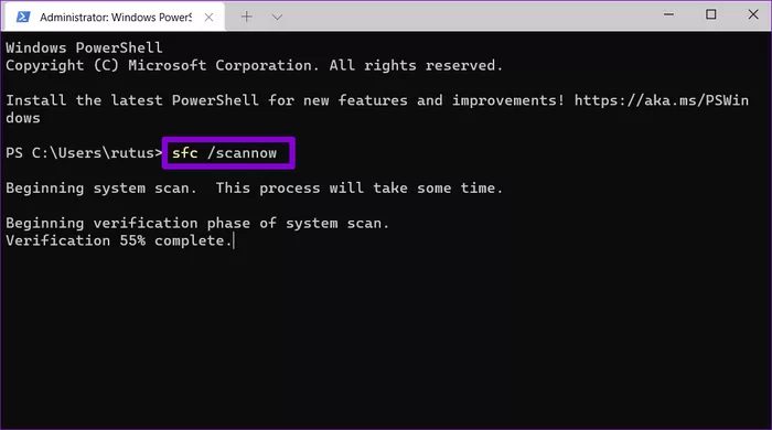 Run-SFC-Scan_935adec67b324b146ff212ec4c69054f أفضل 7 طرق لإصلاح عدم عمل مستكشف الملفات على Windows 11