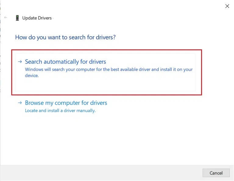 Search-automatically-for-drivers إصلاح خطأ قطع الاتصال بالخادم على Fallout 76