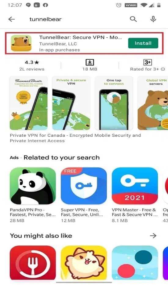 Search-for-Tunnel-Bear-on-the-search-bar-given-at-the-top-of-the-screen-and-tap-on-Install كيفية الوصول إلى المواقع المحظورة على Android