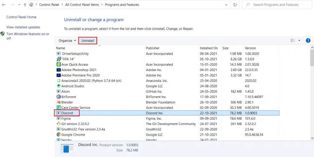 Select-Discord-and-click-on-Uninstall-button-1024x512-1 كيفية حذف Discord