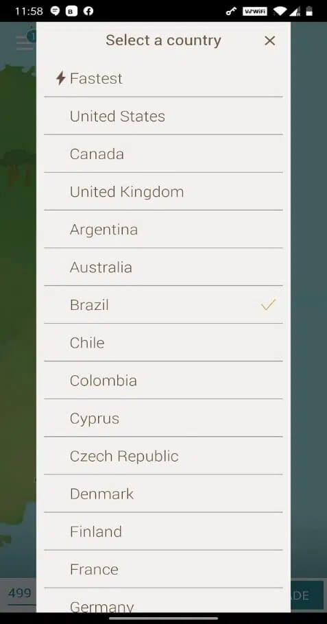 Select-any-country-at-the-bottom-of-the-screen كيفية الوصول إلى المواقع المحظورة على Android