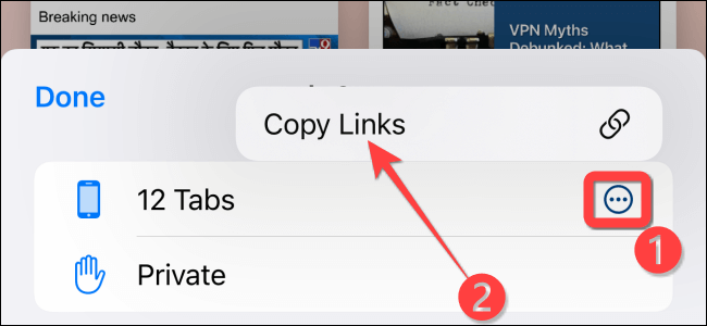 Select-copy-links-in-tab-groups-in-safari-on-iphone كيفية نسخ عناوين URL لجميع علامات التبويب المفتوحة في Safari