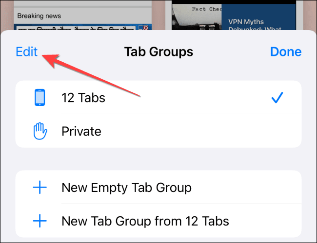Select-edit-from-tab-groups-menu-in-safari-on-iphone كيفية نسخ عناوين URL لجميع علامات التبويب المفتوحة في Safari
