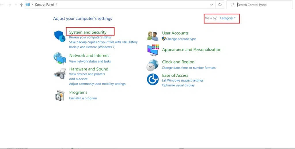Select-the-View-by-option-to-Category-and-click-on-System-and-Security-1024x519-1 8 حلول لمشكلة عدم اكتمال تنصيب Windows 10