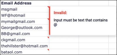 ShowWarningMessage-GoogleSheetsValidEmail كيفية تقييد البيانات إلى عناوين البريد الإلكتروني في Google Sheets