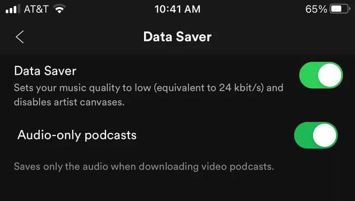 Spotify-Data-Saver-Options-Toggled-On_935adec67b324b146ff212ec4c69054f كيفية الحفاظ على بيانات الجوال أثناء استخدام Spotify