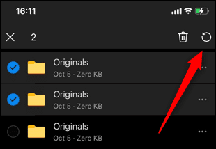 Tap-the-Restore-icon. كيفية استعادة الملفات والمجلدات المحذوفة في Microsoft OneDrive