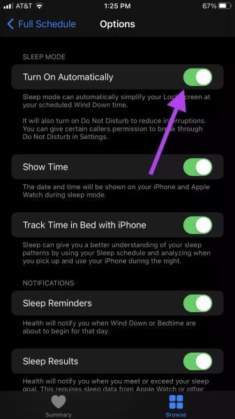 Toggle-Turn-On-Automatically_935adec67b324b146ff212ec4c69054f كيفية استخدام ميزة Good Morning على iPhone