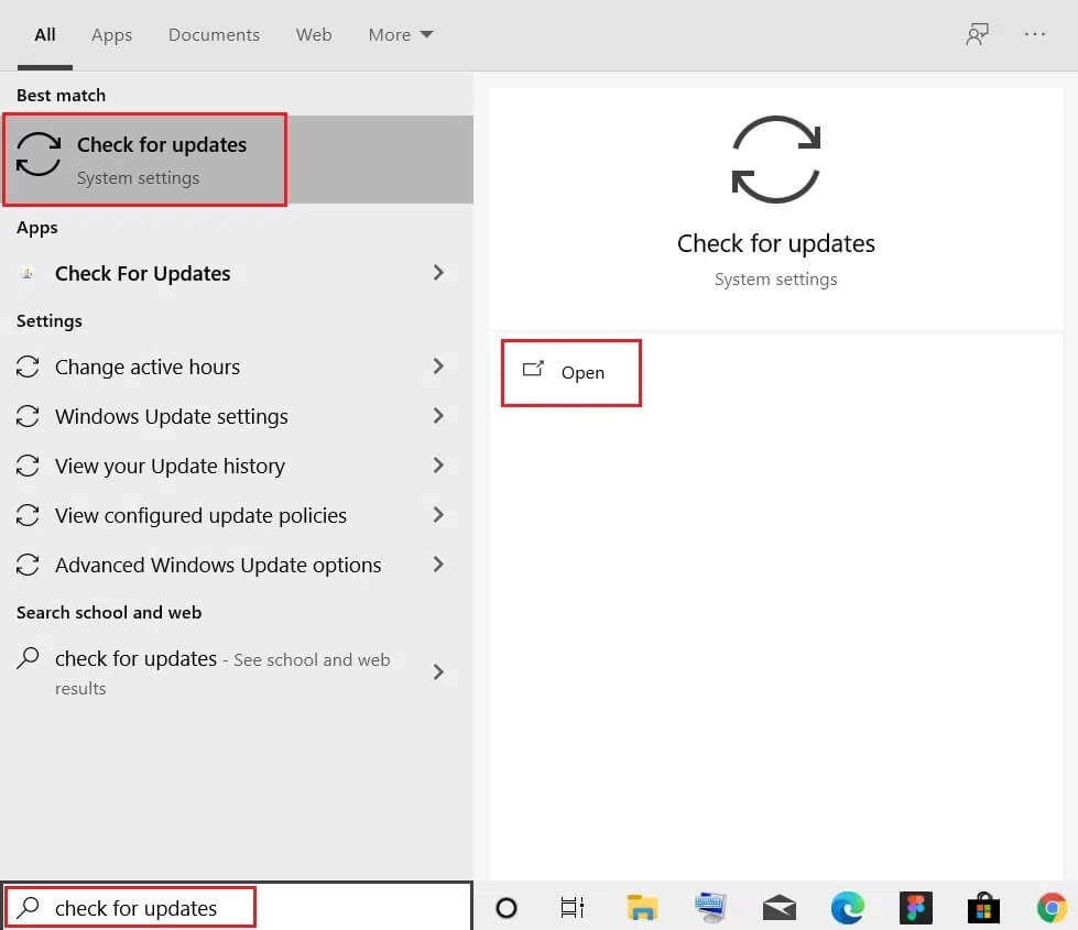 Type-Check-for-updates-in-search-bar-and-click-Open إصلاح جهاز USB غير معروف في Windows 10