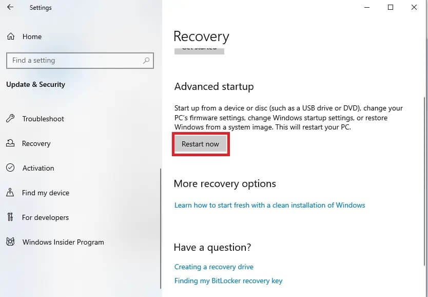 Under-the-Advanced-Startup-section-click-on-Restart-now. كيفية إدخال BIOS على نظام التشغيل Windows 10