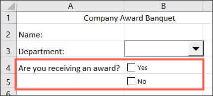 UseCheckboxes-ExcelBasicForm كيفية إنشاء نموذج أساسي في Microsoft Excel