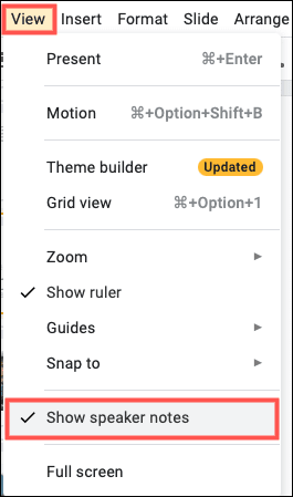 ViewShowSpeakerNotes-GoogleSlidesSpeakerNotes كيفية استخدام ملاحظات المتحدث في Google Slides