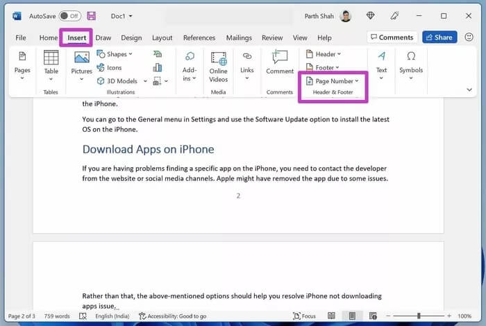add-page-number-in-word_935adec67b324b146ff212ec4c69054f كيفية إضافة أرقام الصفحات في Microsoft Word