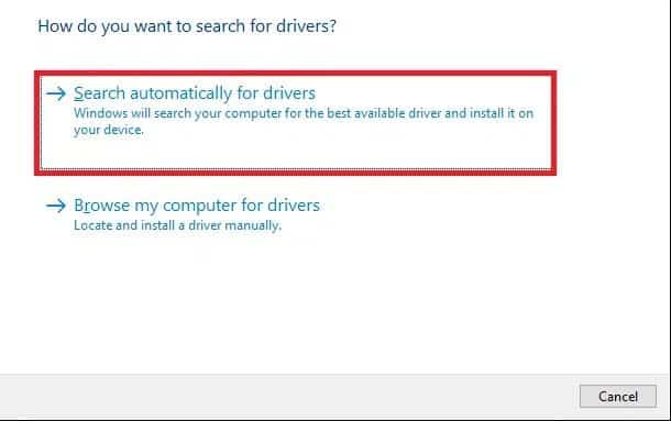 click-on-Search-automatically-for-drivers-to-download-and-install-a-driver-automatically.-1 8 حلول لمشكلة عدم اكتمال تنصيب Windows 10