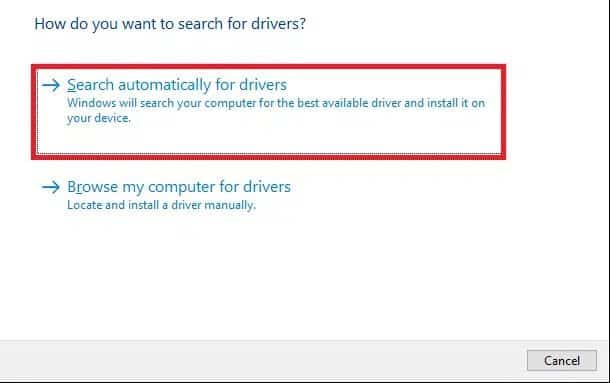 click-on-Search-automatically-for-drivers-to-download-and-install-a-driver-automatically. إصلاح الاستخدام العالي لـ CPU لعملية خدمة مضيف DISM