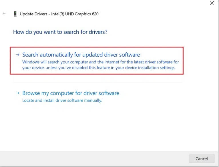 click-on-search-automatically-for-driver-update-for-display-driver كيفية إصلاح ارتفاع استخدام وحدة المعالجة المركزية CPU بسبب hkcmd