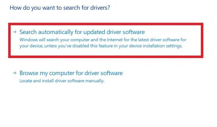 click-on-search-automatically-for-drivers-to-locat-1 إصلاح شاشة League of Legends السوداء في Windows 10