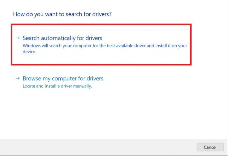 click-on-select-Search-automatically-for-drivers-1 إصلاح خطأ لم يتم ترحيل الجهاز على نظام التشغيل Windows 10