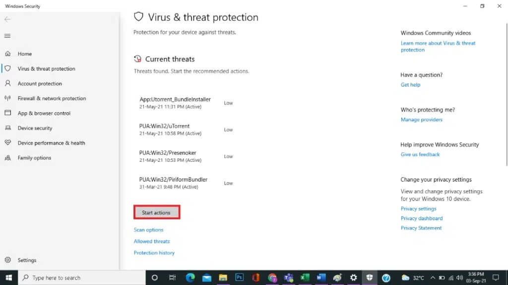 click-on-start-actions-under-current-threats-1-2-1024x576-1 كيفية حذف ملفات إعداد Win في Windows 10
