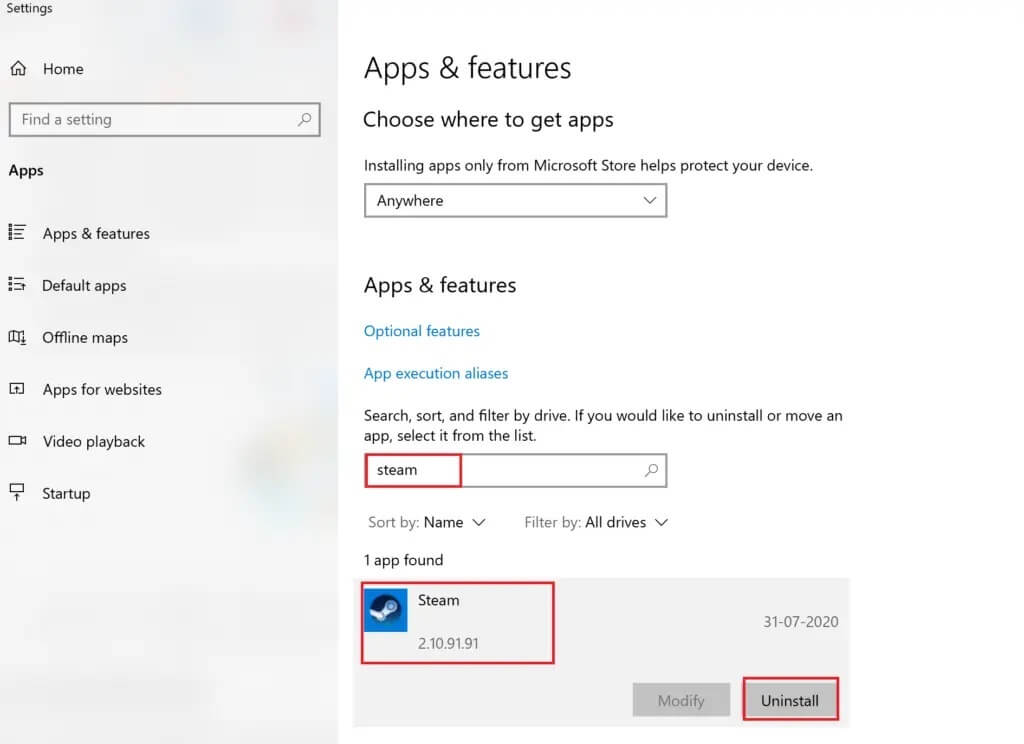 click-on-steam-and-select-uninstall-1024x744-1 إصلاح استمرار تعطل Steam