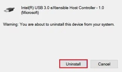 click-on-uninstall-button-to-confirm-uninstalling-the-driver إصلاح جهاز USB غير معروف في Windows 10