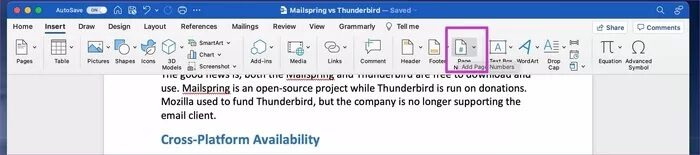 click-page-numner-in-word-on-mac_935adec67b324b146ff212ec4c69054f كيفية إضافة أرقام الصفحات في Microsoft Word