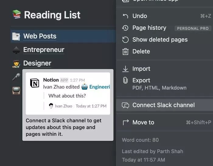 connect-notion-to-slack-channel_935adec67b324b146ff212ec4c69054f أفضل 10 نصائح للمبتدئين لإنشاء Notion Pages مثل المحترفين