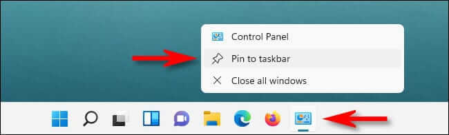 control_panel_pin_taskbar كيفية فتح لوحة التحكم على Windows 11