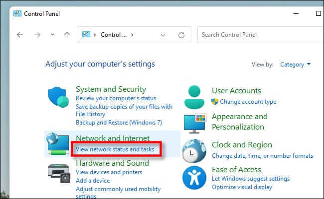 control_panel_view_status_and_tasks كيفية البحث عن عنوان MAC الخاص بك على Windows 10 أو 11
