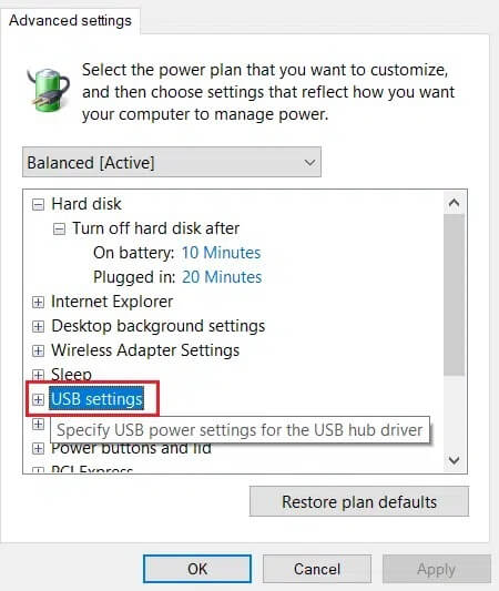double-click-on-usb-settings-option-in-Change-advanced-power-settings-window إصلاح جهاز USB غير معروف في Windows 10