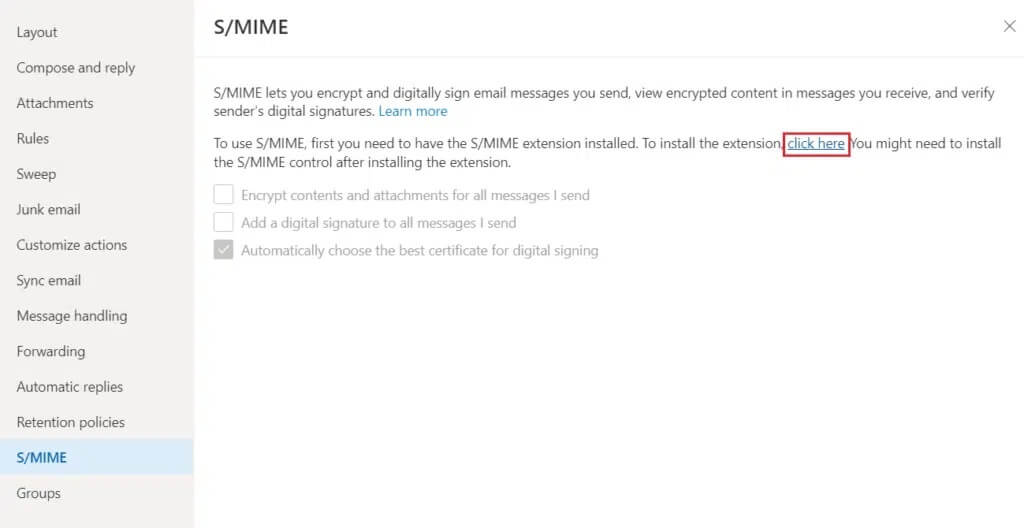 download-S-MIME-for-OWA-click-on-click-here-1024x528-1 إصلاح لا يمكن عرض المحتوى لأن عنصر تحكم S / MIME غير متاح