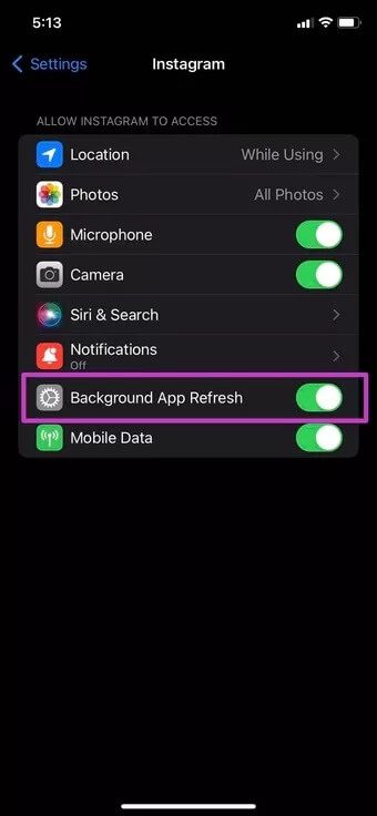 enable-background-app-refresh_7c4a12eb7455b3a1ce1ef1cadcf29289 أفضل 9 طرق لإصلاح عدم سماح Instagram لك بالنشر