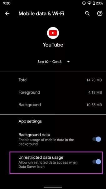 enable-unrestricted-data-usage-for-youtube_7c4a12eb7455b3a1ce1ef1cadcf29289 أفضل 9 طرق لإصلاح عدم تشغيل مقاطع فيديو YouTube على iOS و Android