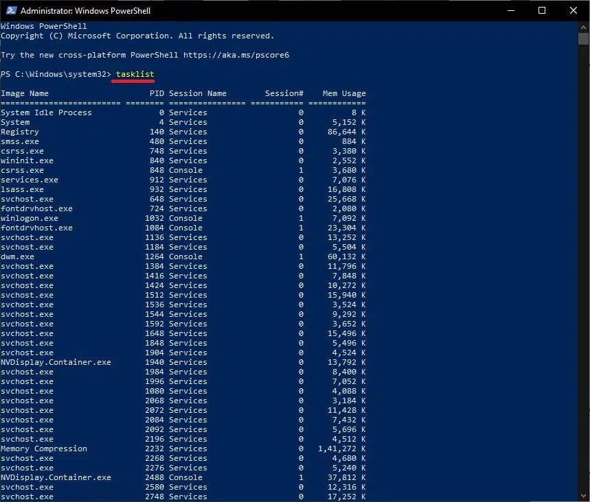 execute-tasklist-to-get-a-list-of-all-processes 3 طرق لانهاء عملية في نظام التشغيل Windows 10