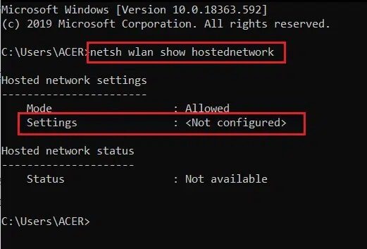 execute-the-command-netsh-wlan-show-hostednetwork-and-view-the-settings-as-not-configured-in-Command-Prompt-or-cmd كيفية تعطيل WiFi Direct في نظام التشغيل Windows 10