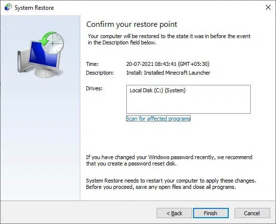 finally-confirm-the-restore-point-by-clicking-on-1 إصلاح خطأ لم يتم ترحيل الجهاز على نظام التشغيل Windows 10