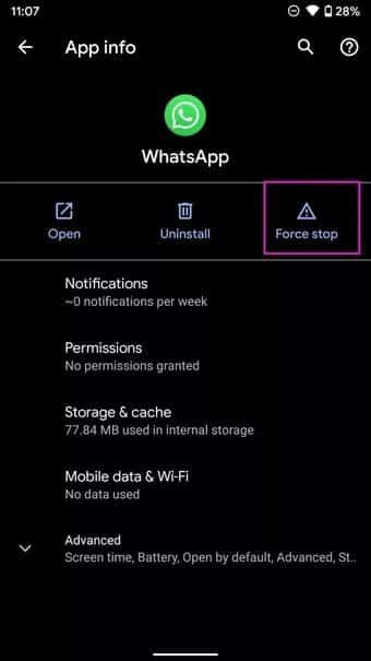 force-stop-whatsapp_7c4a12eb7455b3a1ce1ef1cadcf29289 أفضل 9 طرق لإصلاح عدم اتصال WhatsApp على Android
