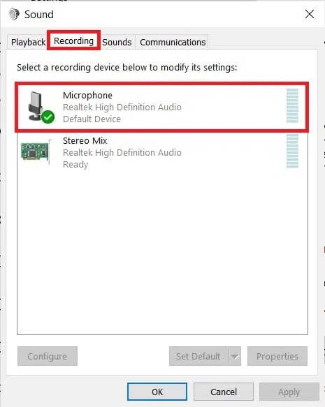 go-to-recording-tab-and-double-click-on-microphone كيفية كتم صوت الميكروفون في نظام التشغيل Windows 10