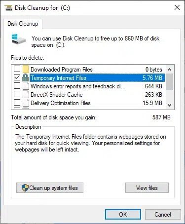 here-check-the-box-temporary-internet-files-and-c كيفية إصلاح ارتفاع استخدام وحدة المعالجة المركزية CPU بسبب hkcmd