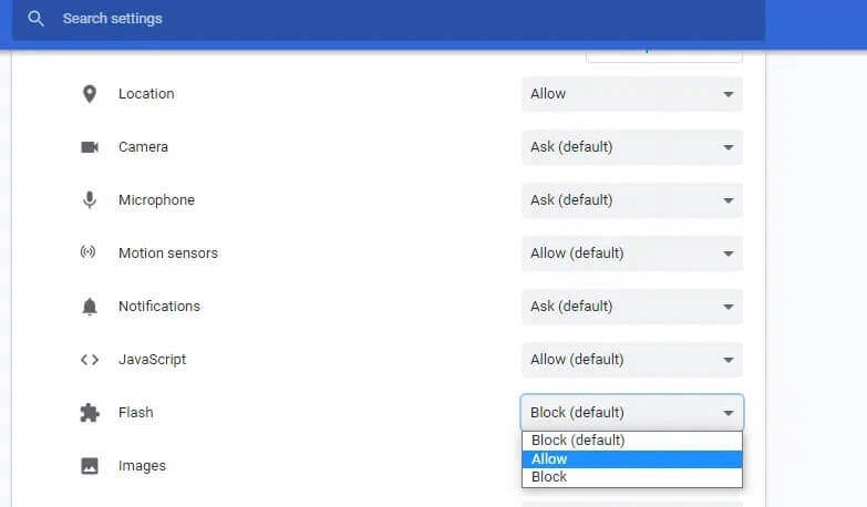 here-scroll-down-and-direct-to-the-flash-option 9 طرق لإصلاح عدم تشغيل Twitter لمقاطع الفيديو