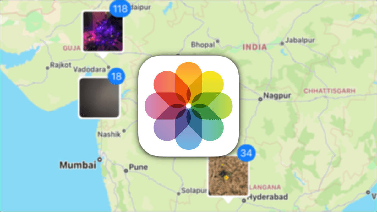 iPhone Photos app logo on top geotagged map - كيفية حذف تفاصيل الموقع من الصور على iPhone و iPad